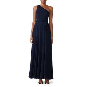Amsale Laurie Navy Blue One Shoulder Gown Maxi Dress Women's Plus Size 18